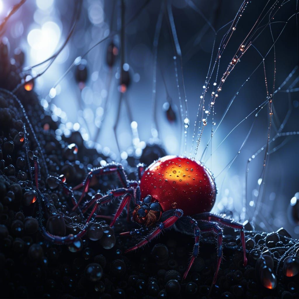 Glittering Dew Drops on Spiderweb: Detailed Matte Painting