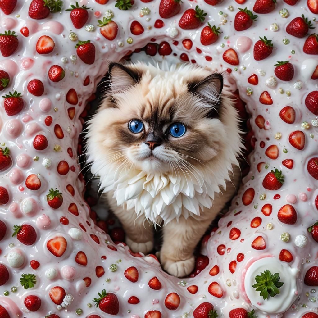 A  cute ragdoll strawberry bingsu
