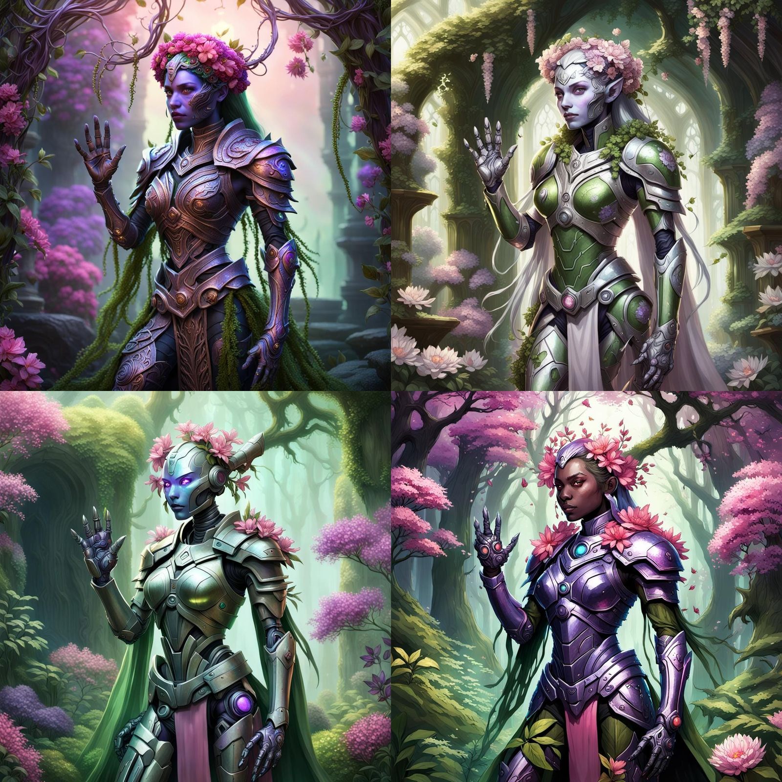 Flowery Warforged Druid Robot in Detailed Matte Painting