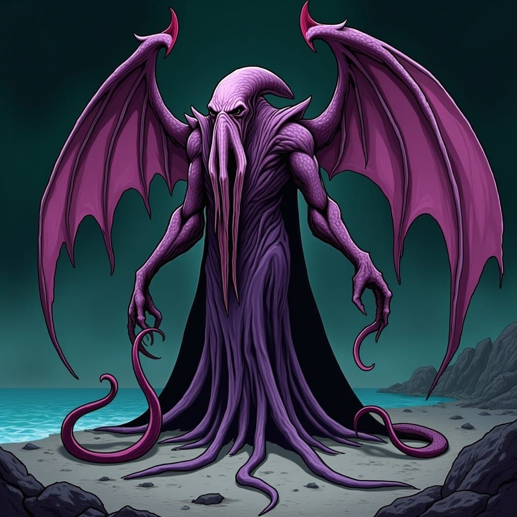 Cthulhu Digital Illustration with Tentacles and Wings