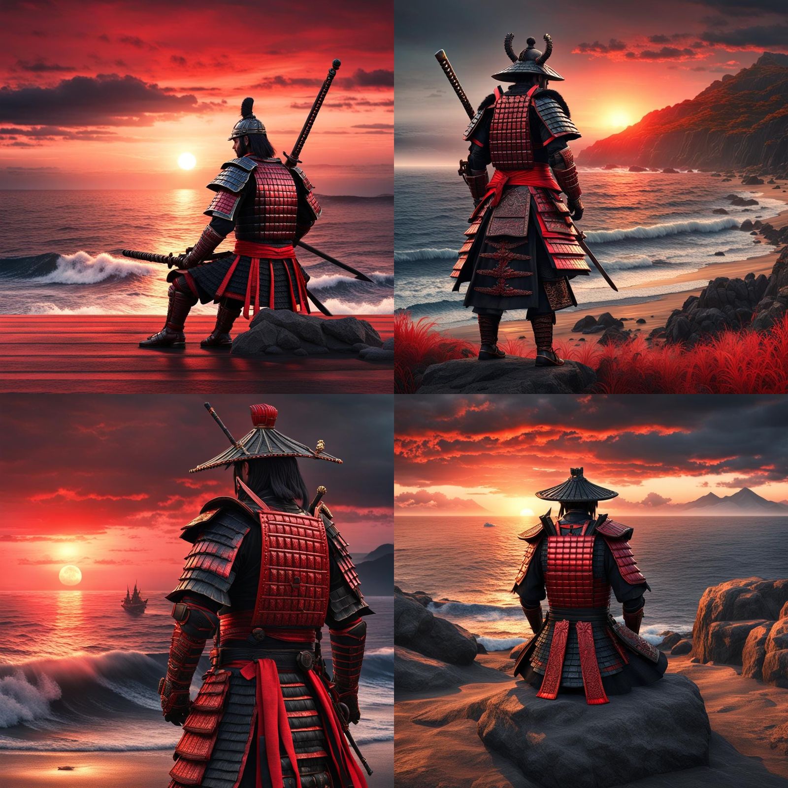 Samurai Sunset: Hyperrealistic Detailed Armor in 8K