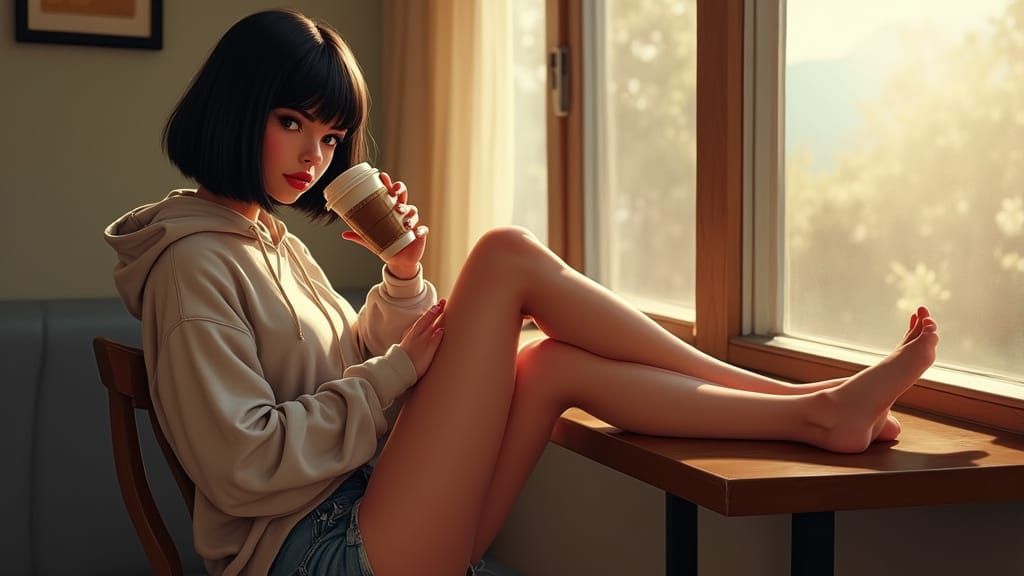 Hyperrealistic Pin-Up Girl in Casual Wear