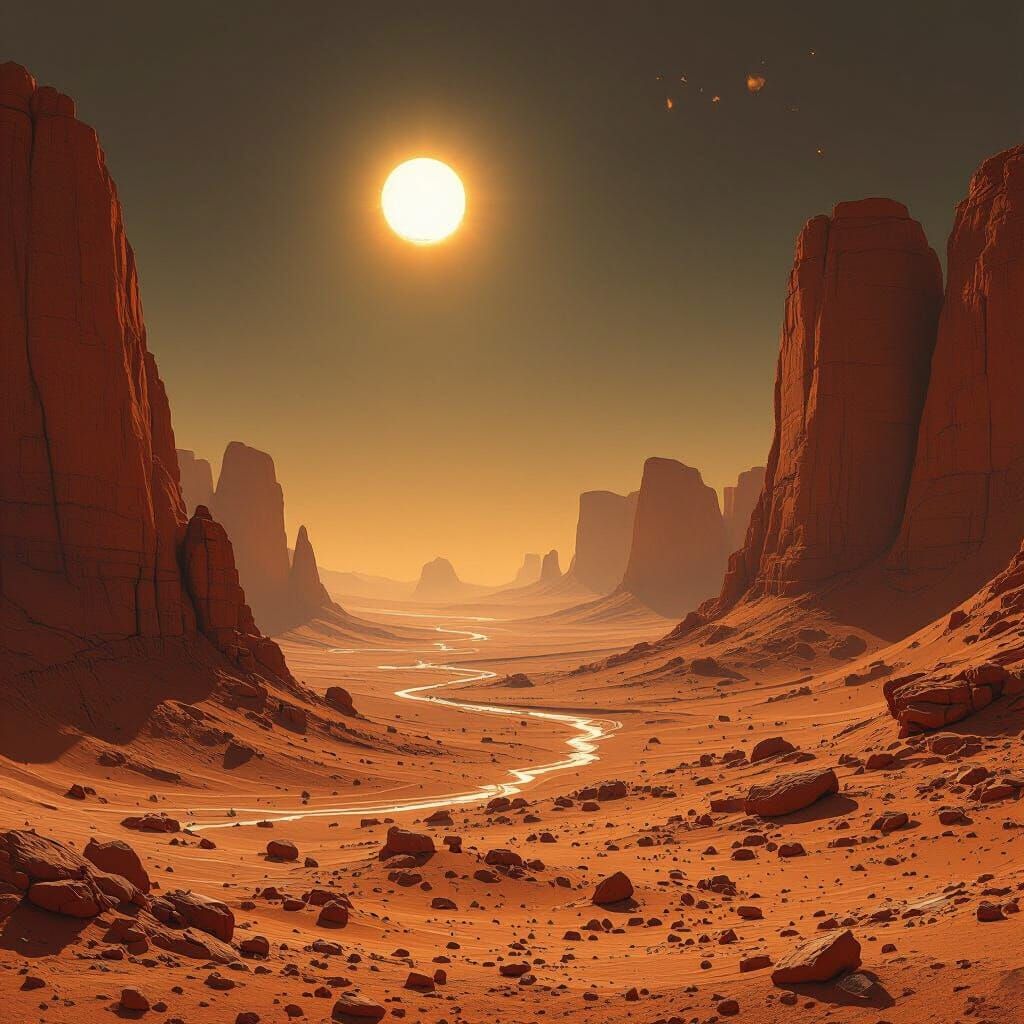 Hyperrealistic Martian Landscape Digital Painting