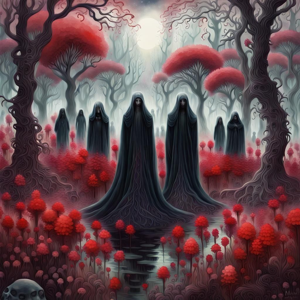 Spectral Figures in Gothic Landscape, Digital Art