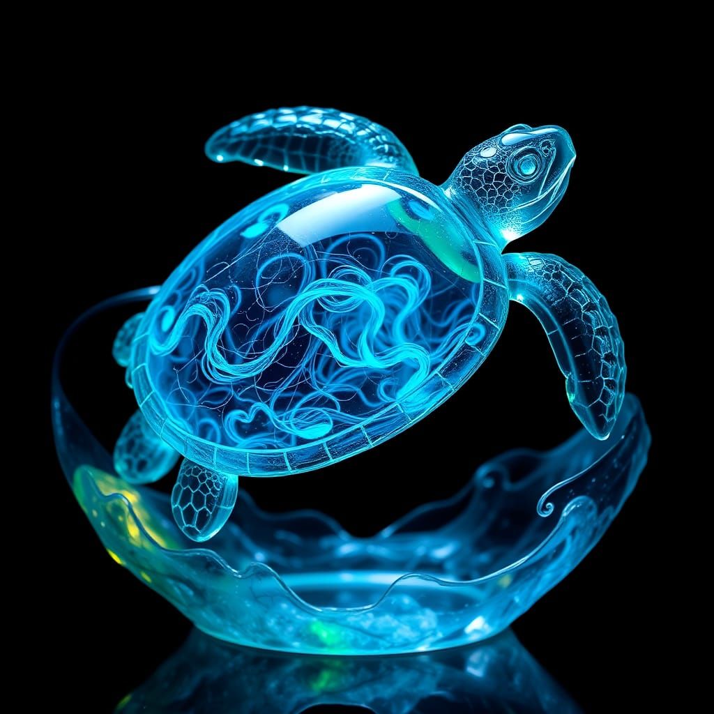 Translucent Jade Crystal Turtle Sculpture in Digital Art