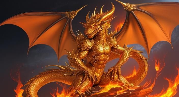 Golden Fire Dragon in Anime Style