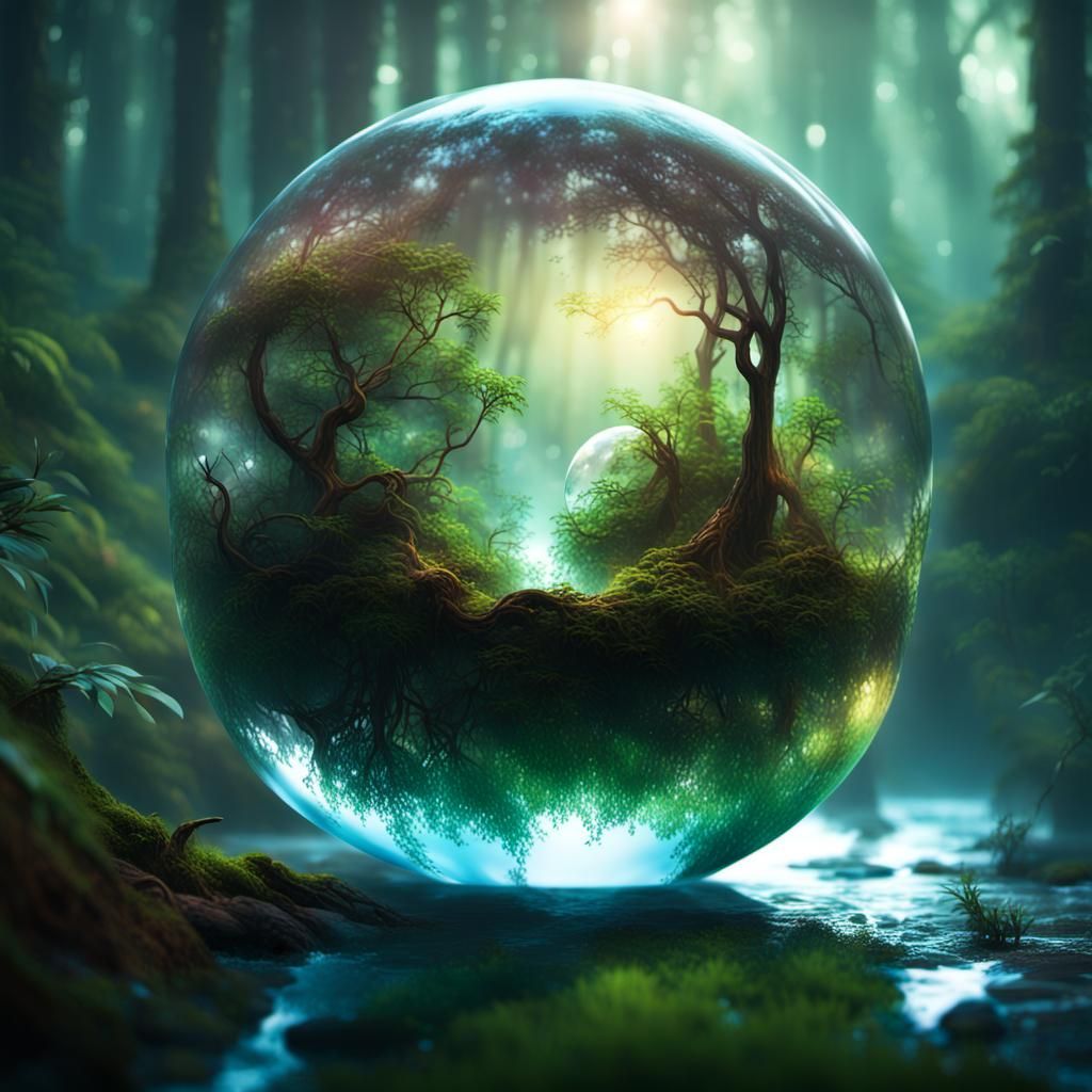 Miniature Ecosystem Encapsulated in Sphere, Digital Art