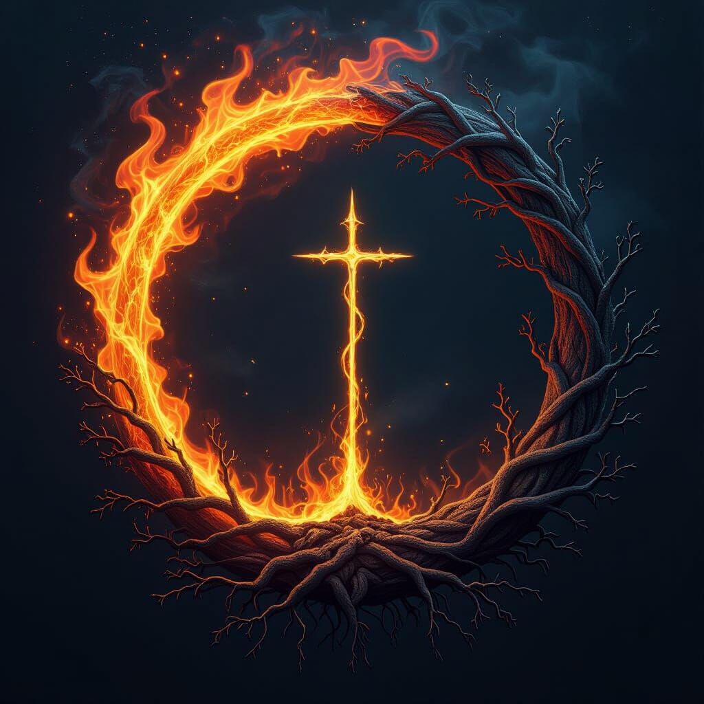 Ethereal Runes Circle with Flames and Roots