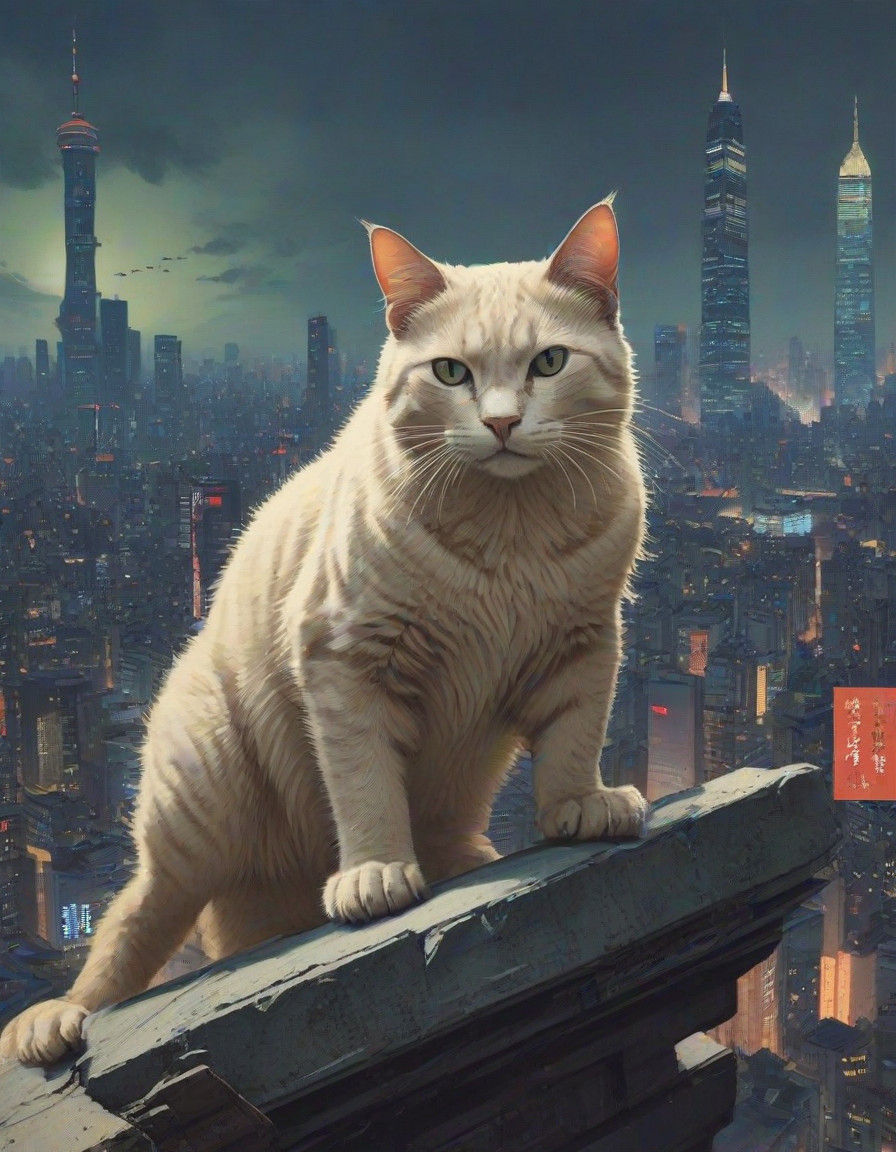 Giant Cat Over Megacity: Sci-Fi Book Cover Art