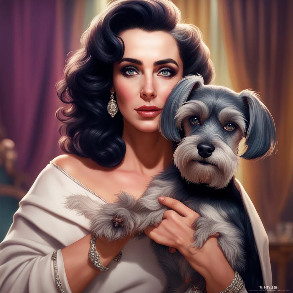 Elizabeth Taylor with Miniature Schnauzer: Hyperrealistic Po...