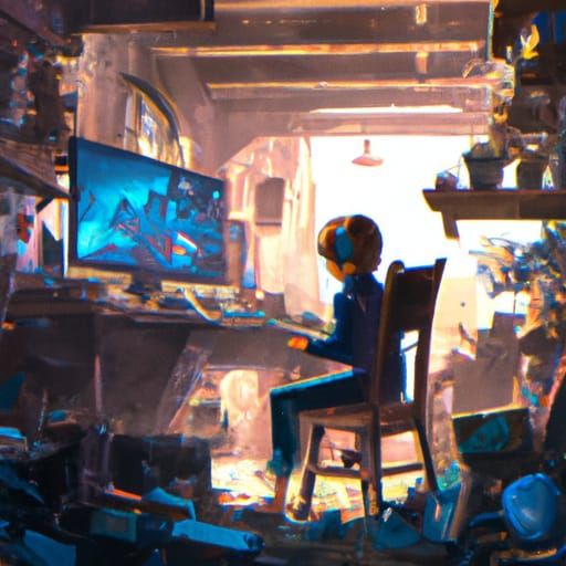 Boy Immersed in Epic Video Game: Digital Matte Painting