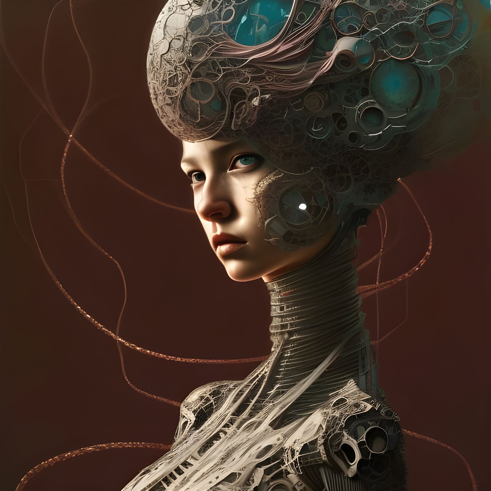 Cyber Totem Girl Portrait in Dystopian Sci-Fi Style