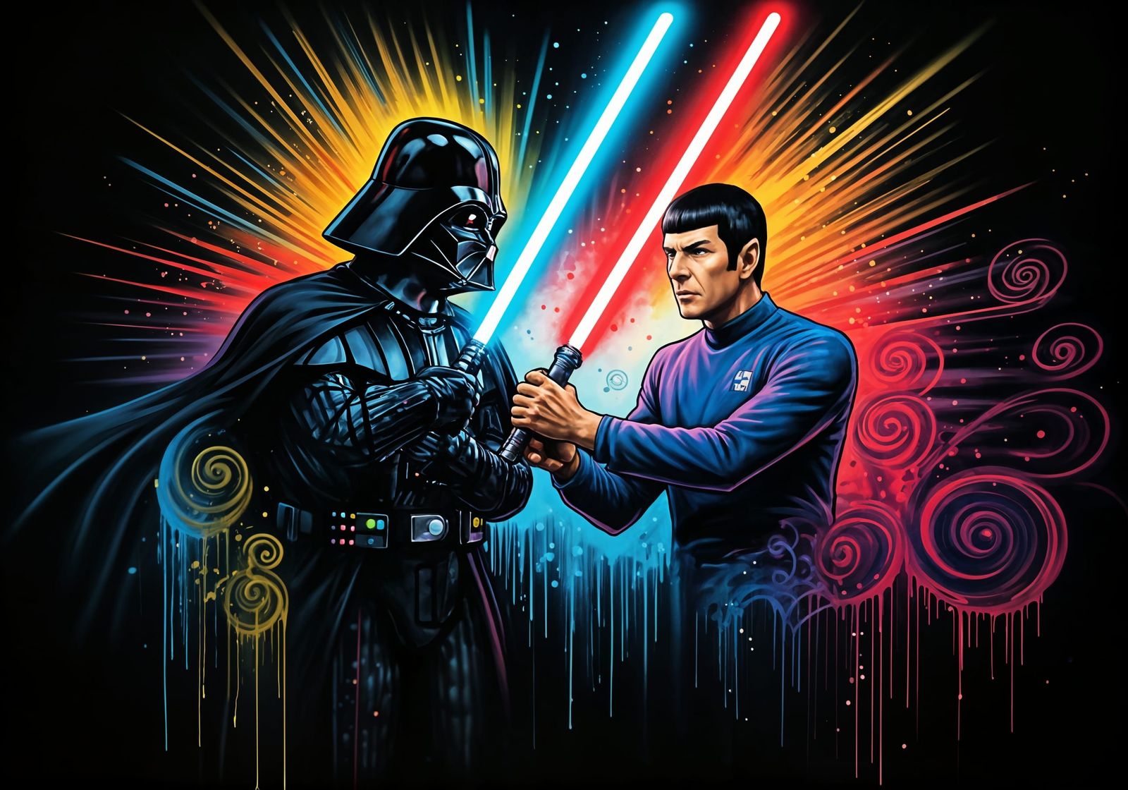 Darth Vader Battles Spock in Vibrant Street Art