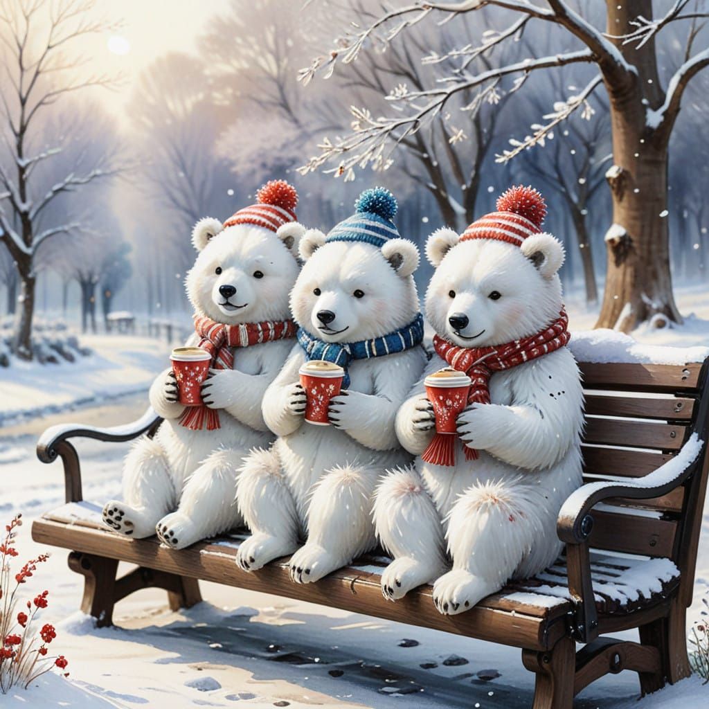 Manga-Inspired Bears Enjoy Winter Wonderland