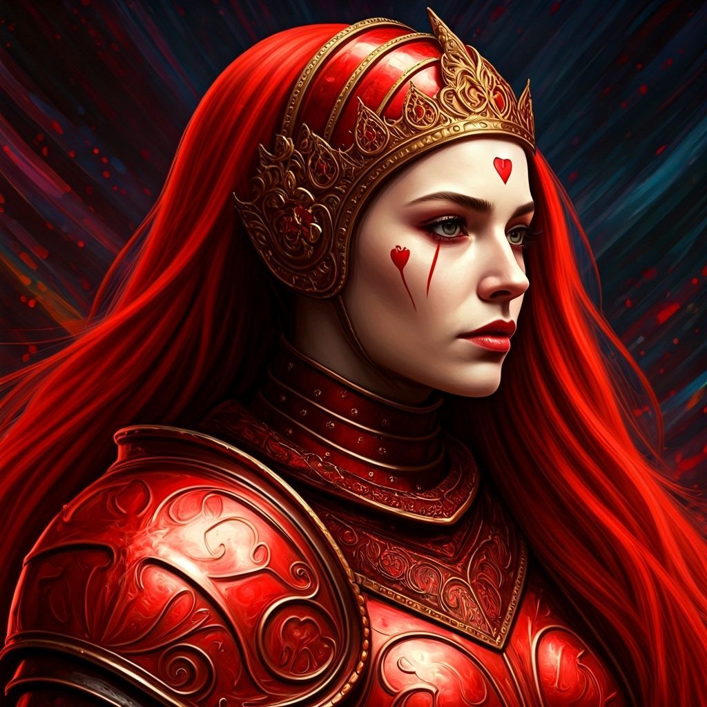 Queen Of Hearts Portrait In Red Armor
