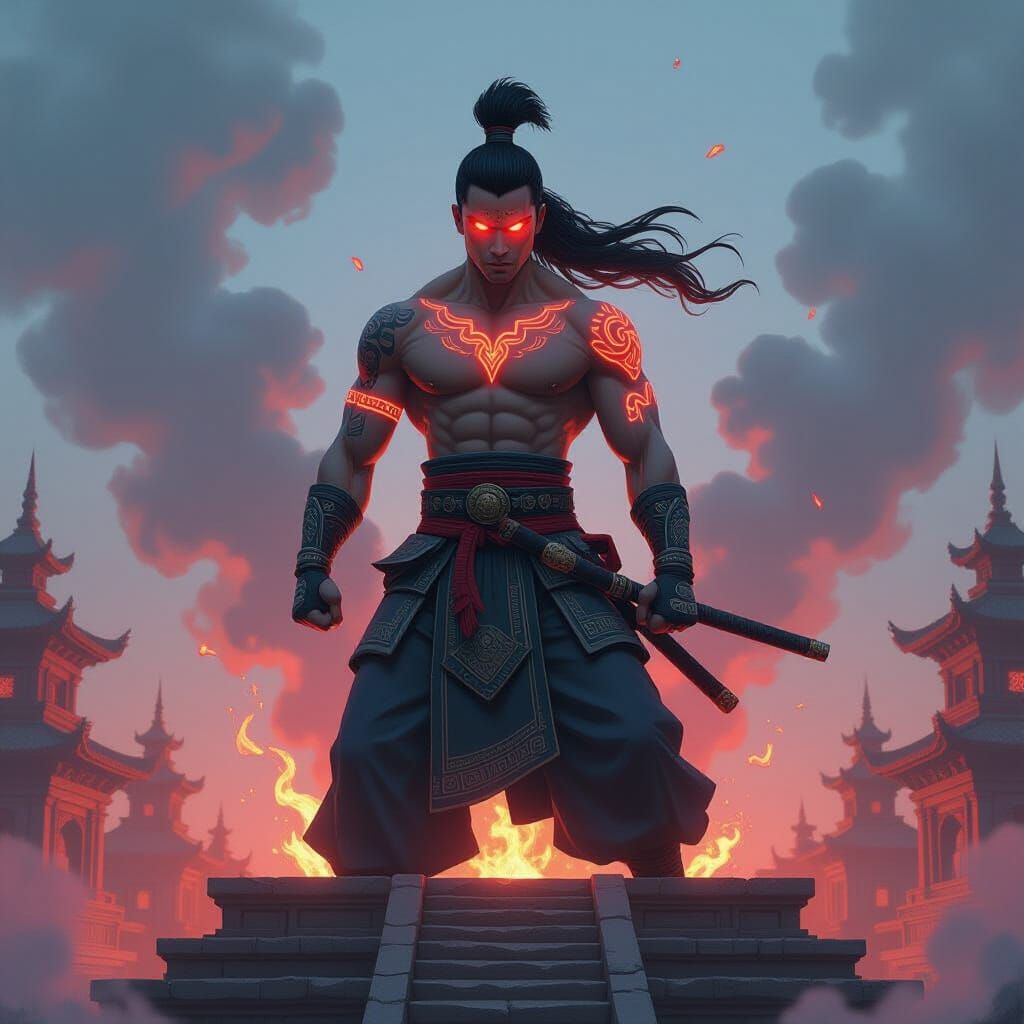 Muay Thai Warrior in Anime Style on Ziggurat