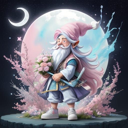 Whimsical Gnome in Vibrant Fantasy Landscape