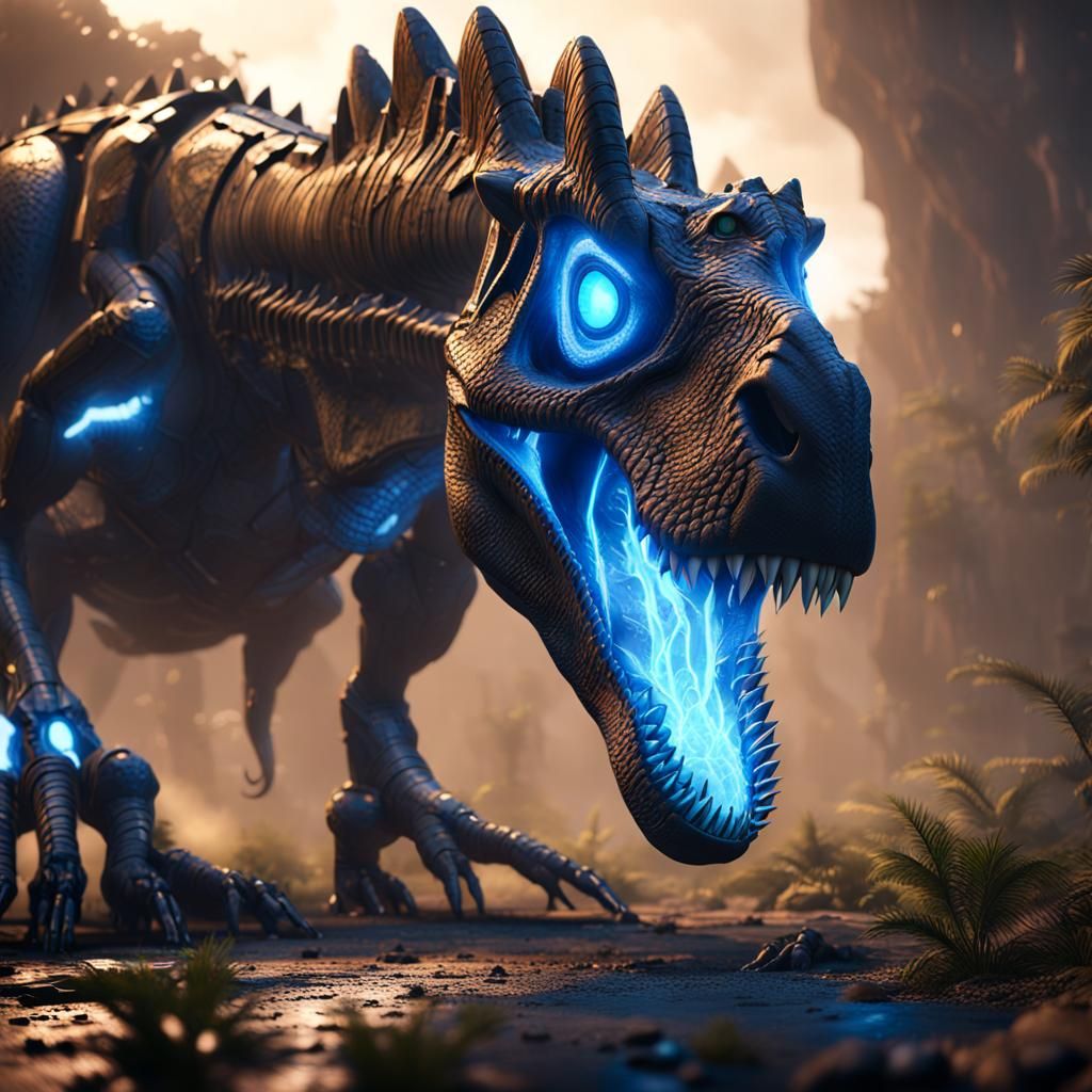 Futuristic Giant Dinosaur with Blue Fire Breath
