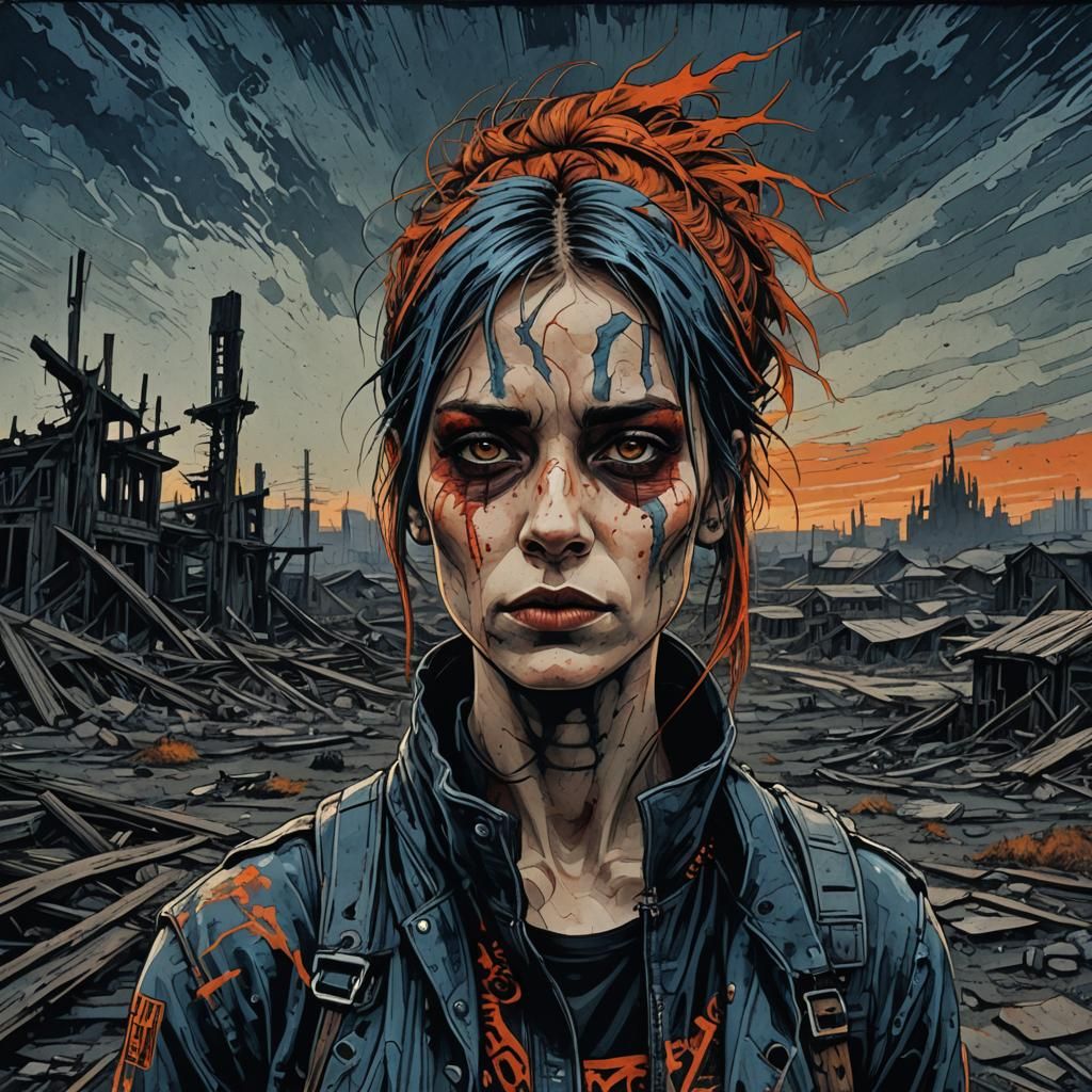 Gothpunk Female Portrait in Post-Apocalyptic Wasteland