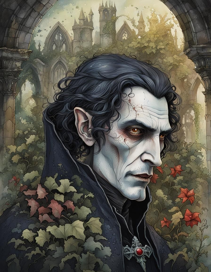 Gothic Dracula Portrait in Ruined Abbey