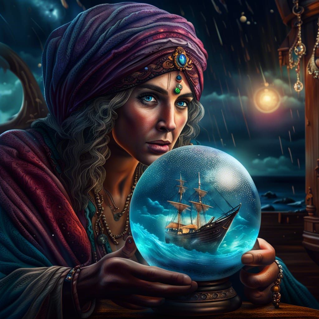 Gypsy Fortune Teller's Stormy Destiny in Crystal Ball