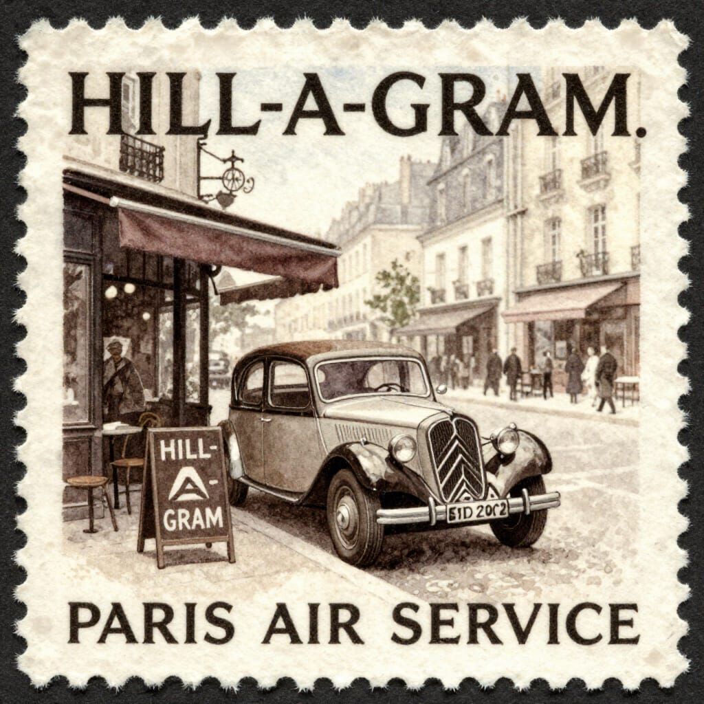 Vintage Parisian Street Scene Postal Stamp in Sepia Tones