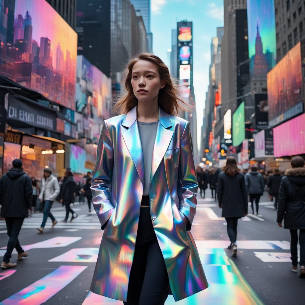 Woman in New York Street: Holographic Art