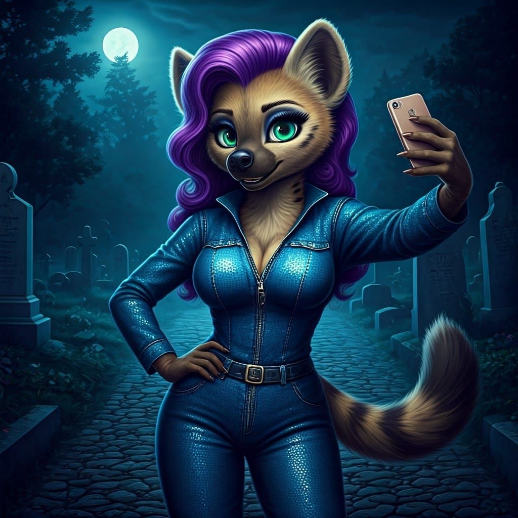 Epic Furry She-Hyena Selfie in Hollywood Hills Cemetery