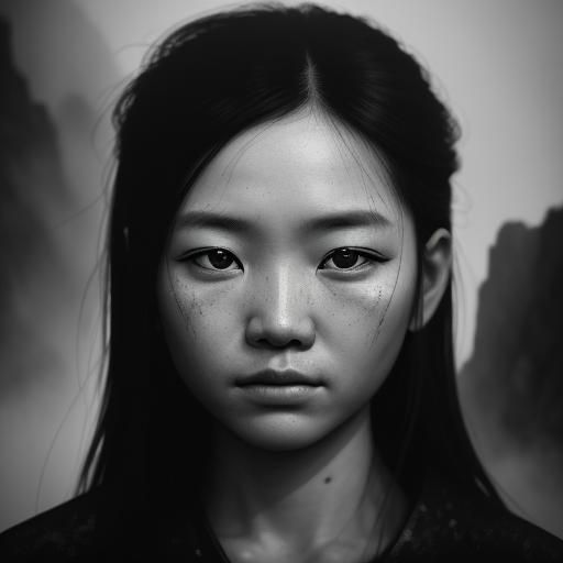 Chinese Mountain and Waterfall in Ink Style