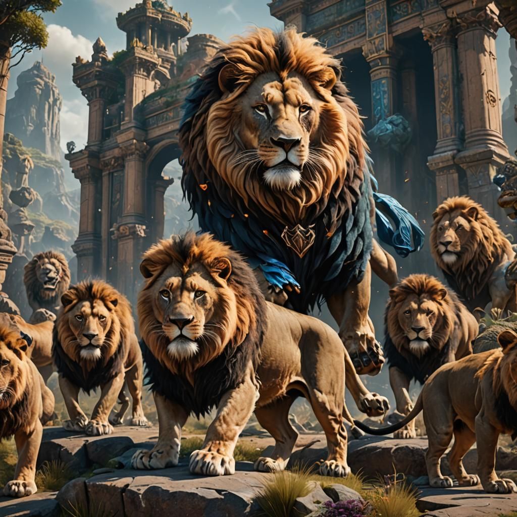 Detailed Lions Matte Painting in Deep Color