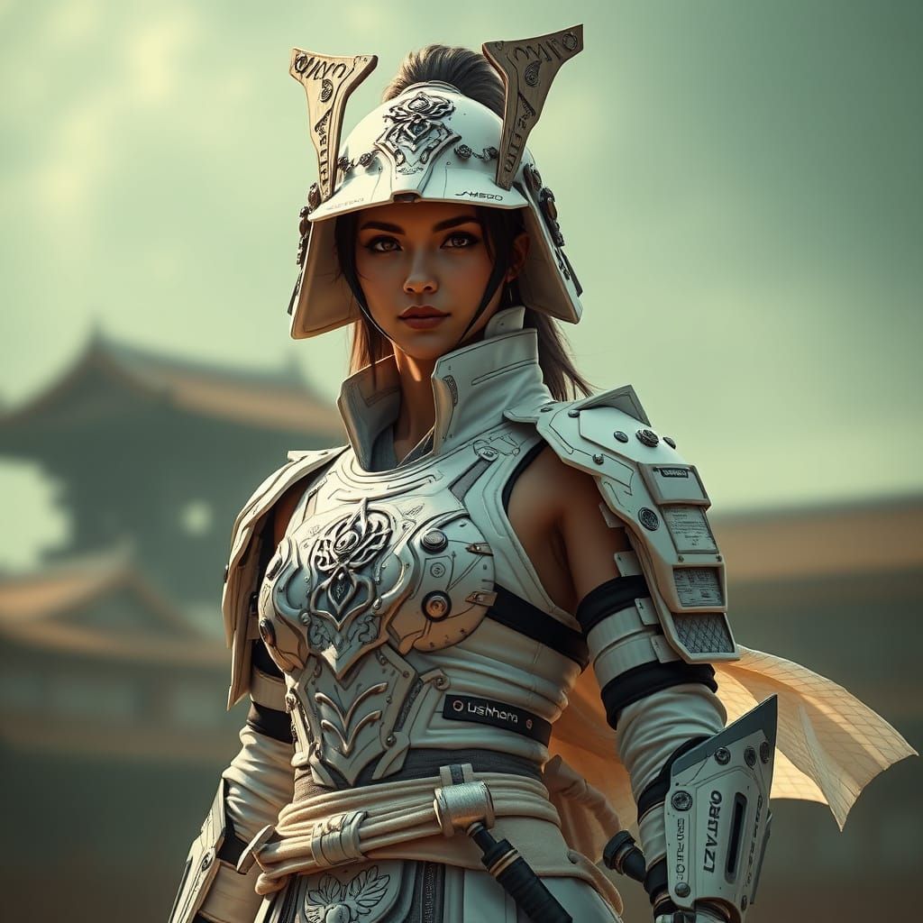 Futuristic Samurai Tennis Player in Film Noir Style