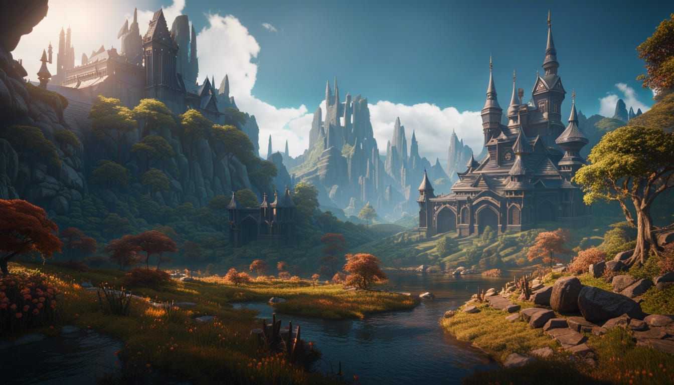 Epic Fantasy Landscape with Volumetric Lighting
