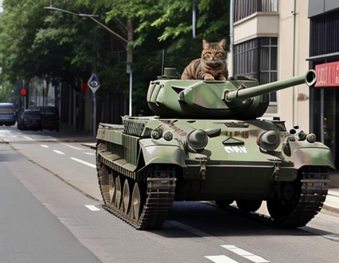 Angry Tabby Cat Commanding a Tank