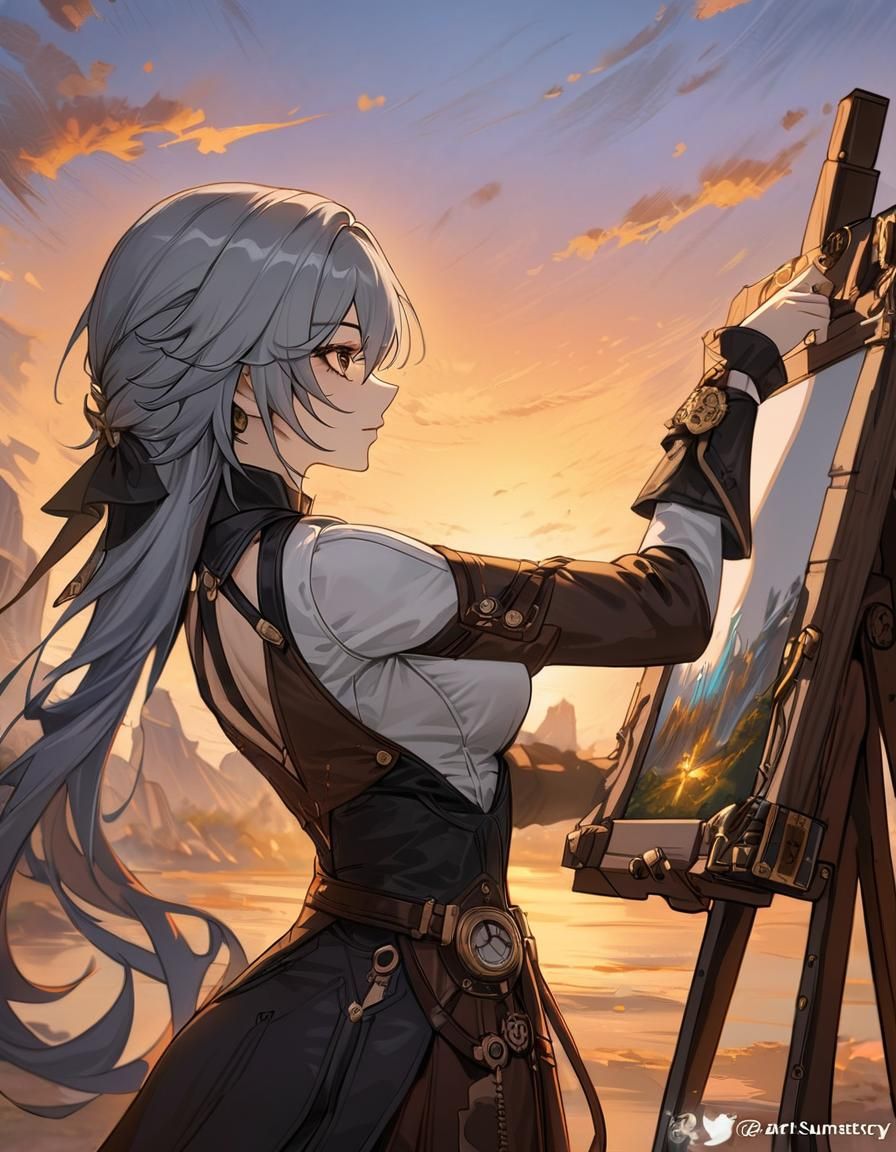 Steampunk Trailblazer Painting at Sunset
