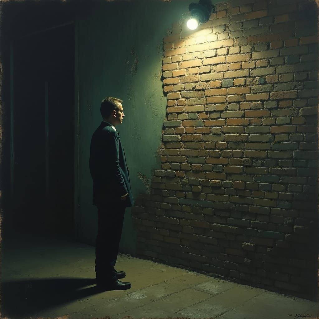 Introspective Figure Talking to Brick Wall