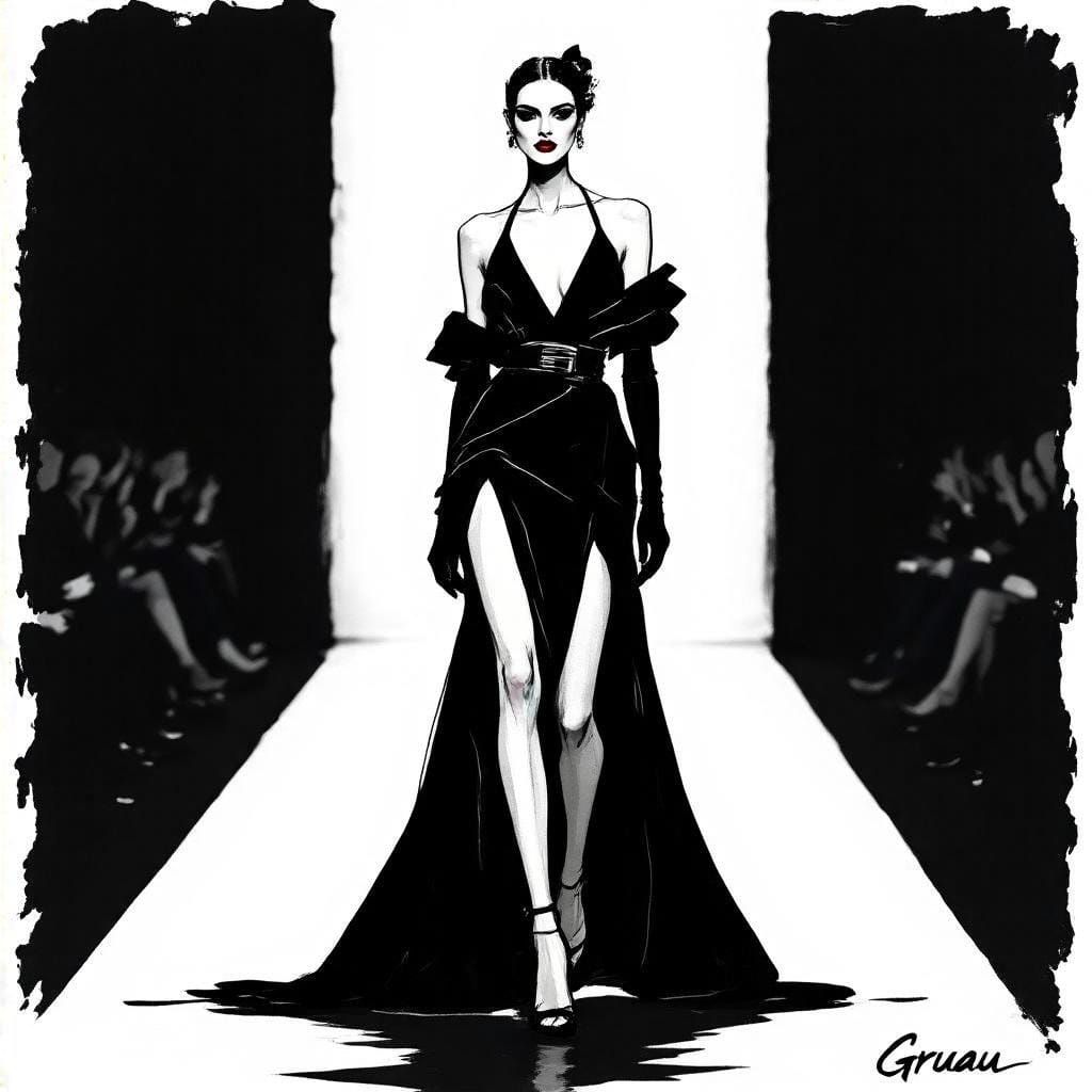 Italian Fashion Show: Model in Bold Ink Style