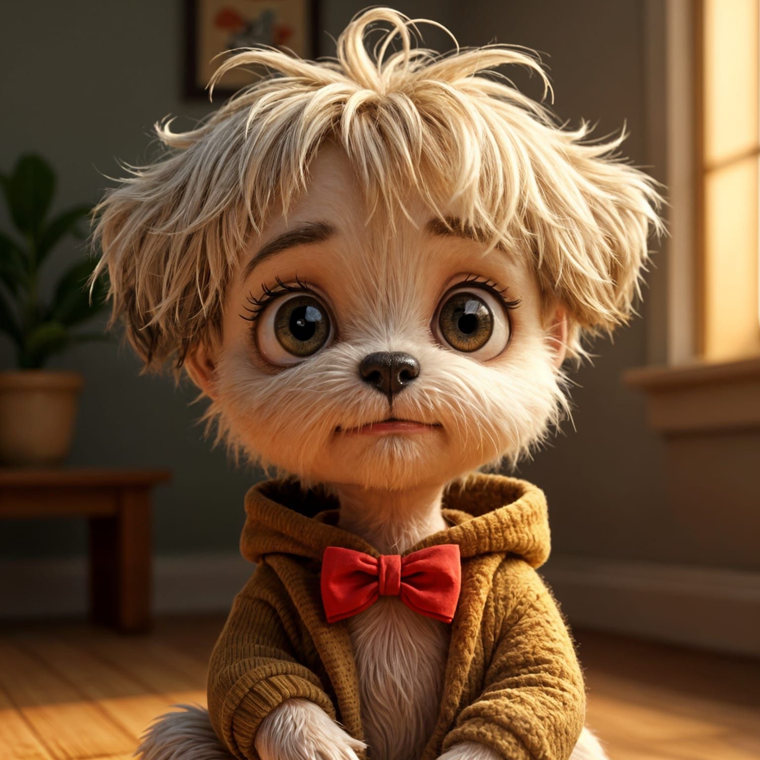 Lovable Young Boy with Messy Hair and Cozy Attire in a Warml...