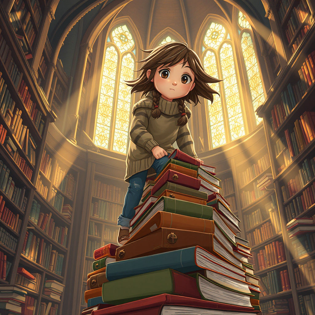 Girl Climbs Book Mountain: 3D Cartoon Adventure