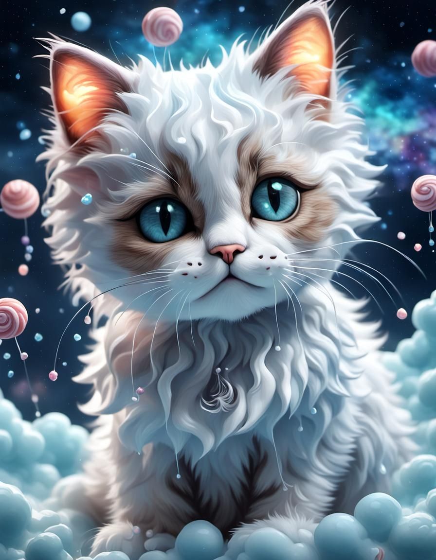 Girl and Cat in Candy Cloud, Claymation Style