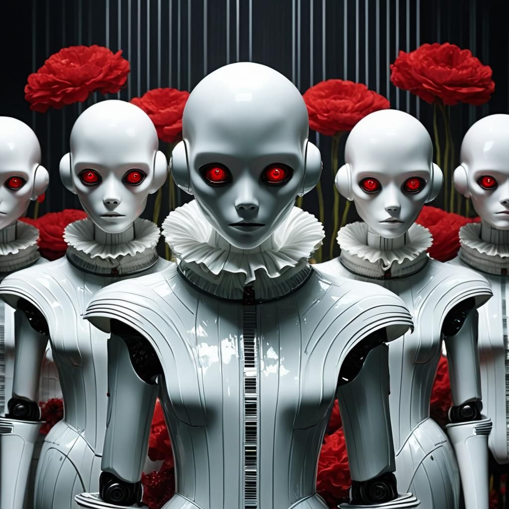 Surreal Humanoid Figures in White Garments