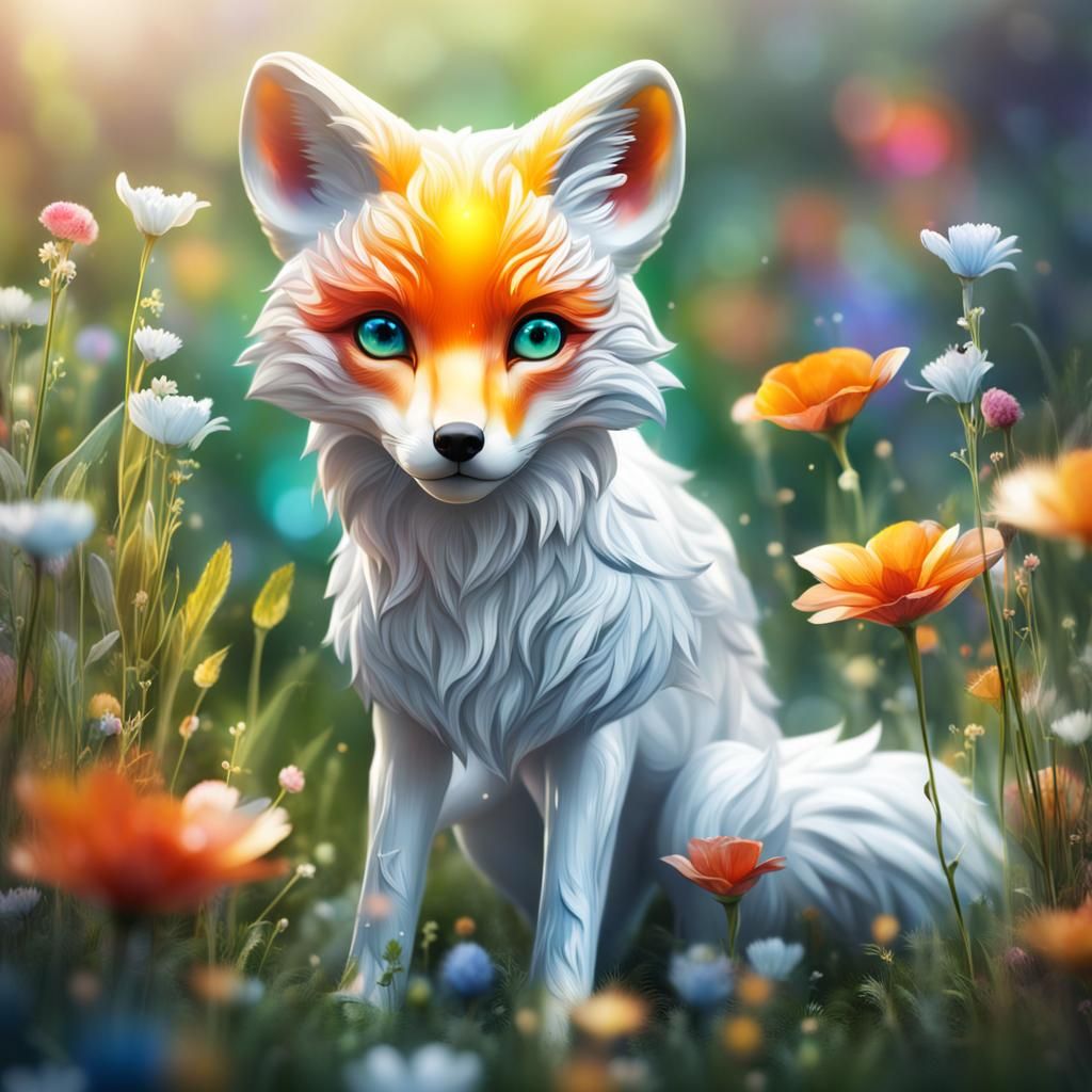 Cute Glass Fox in Hyperrealistic Splash Art