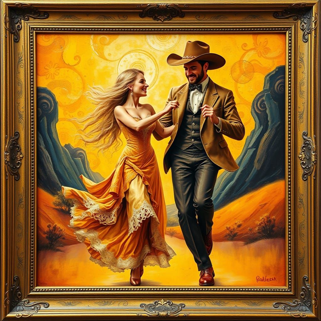 Golden Age Cowboy Romance in Impasto Oil Painting Style