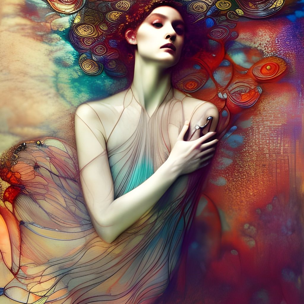 Surreal Ballerina Double Exposure Collage in Art Nouveau Sty...