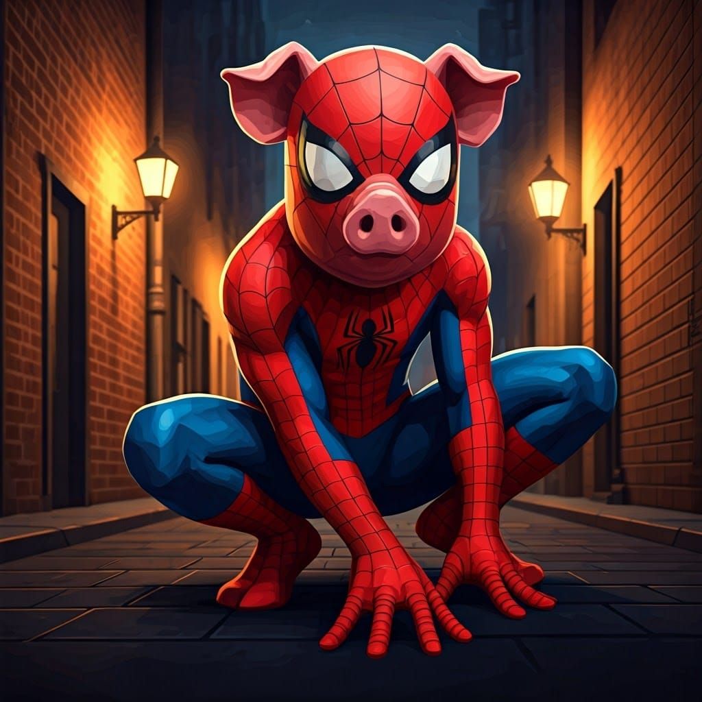 Vibrant Low-Poly Pigman in Gritty Urban Alleyway