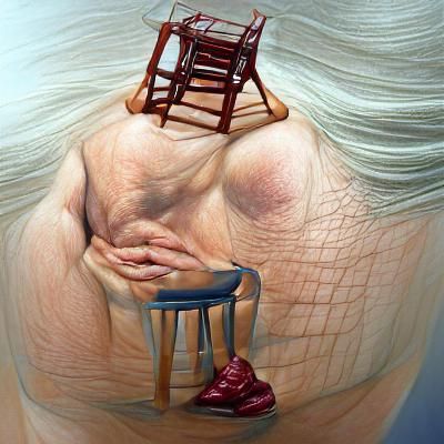 Sad Woman on Chair in Hyperrealism