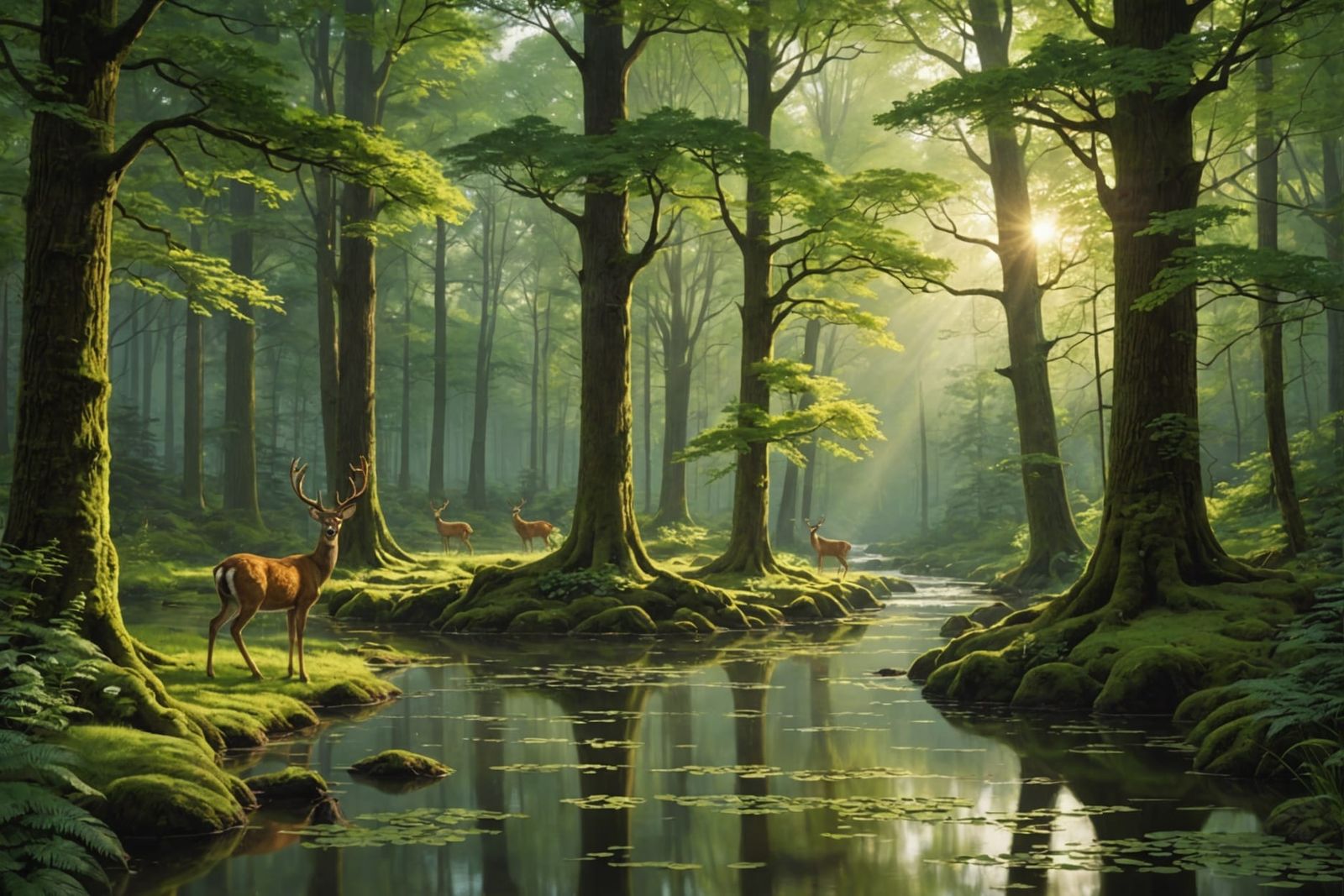 Forest Scene with Deer in Impressionist Style