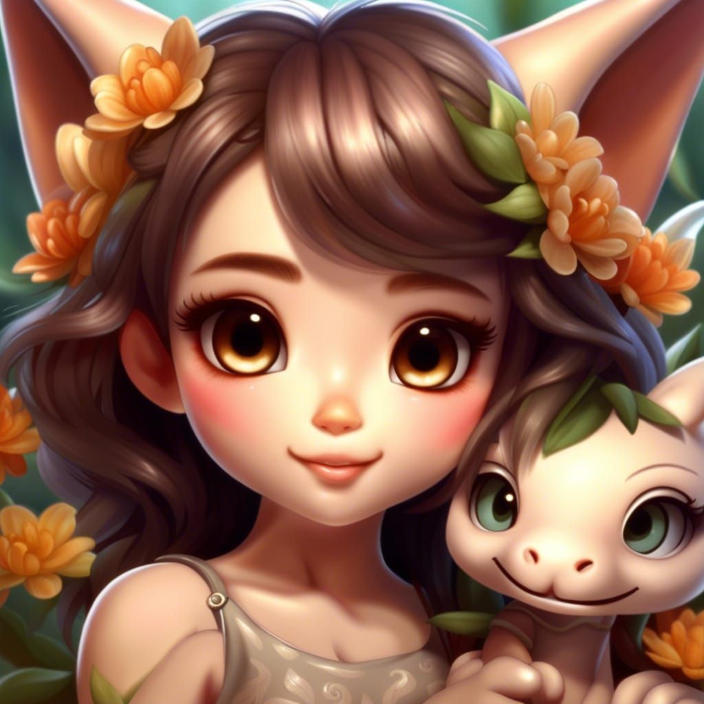 Chibi Doll Girl with Dragon: Anime CGI Art