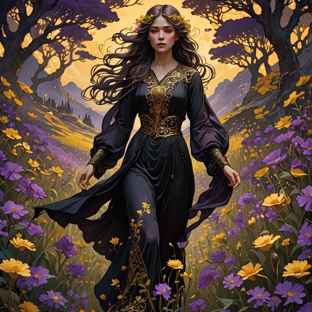 Mystic Garden: Dark Fantasy Art Nouveau Portrait