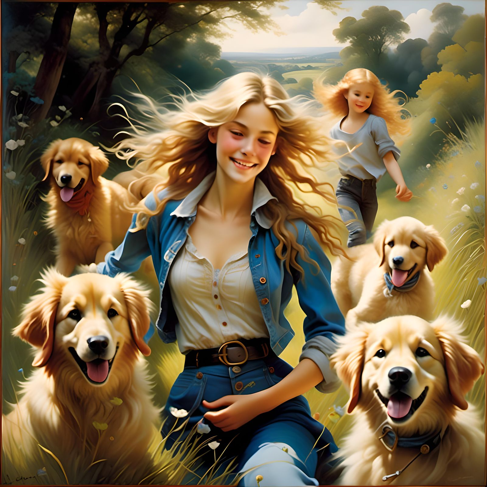 The farm pups take Emma for her morning walk