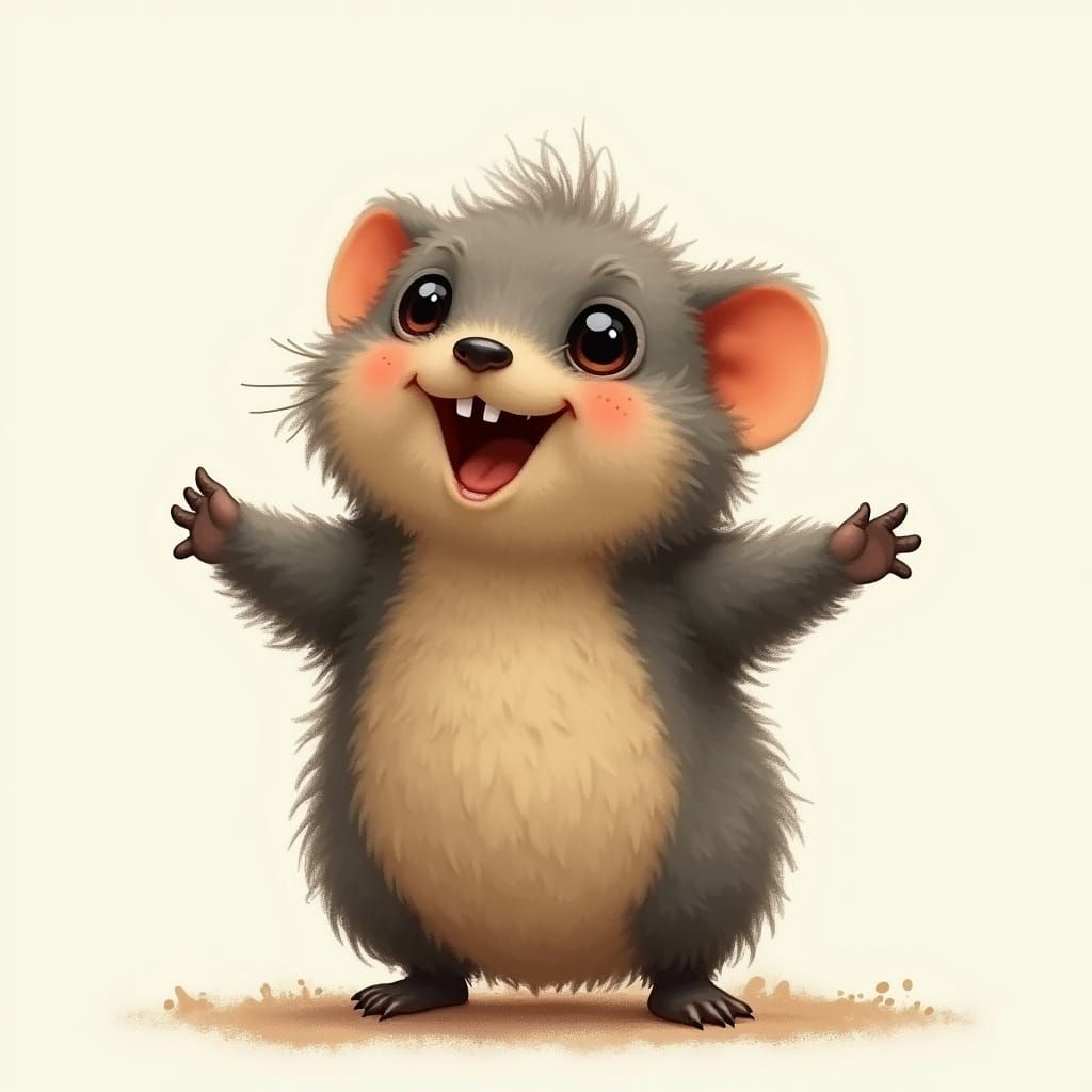 Whimsical Mole Creature with Radiant Joy
